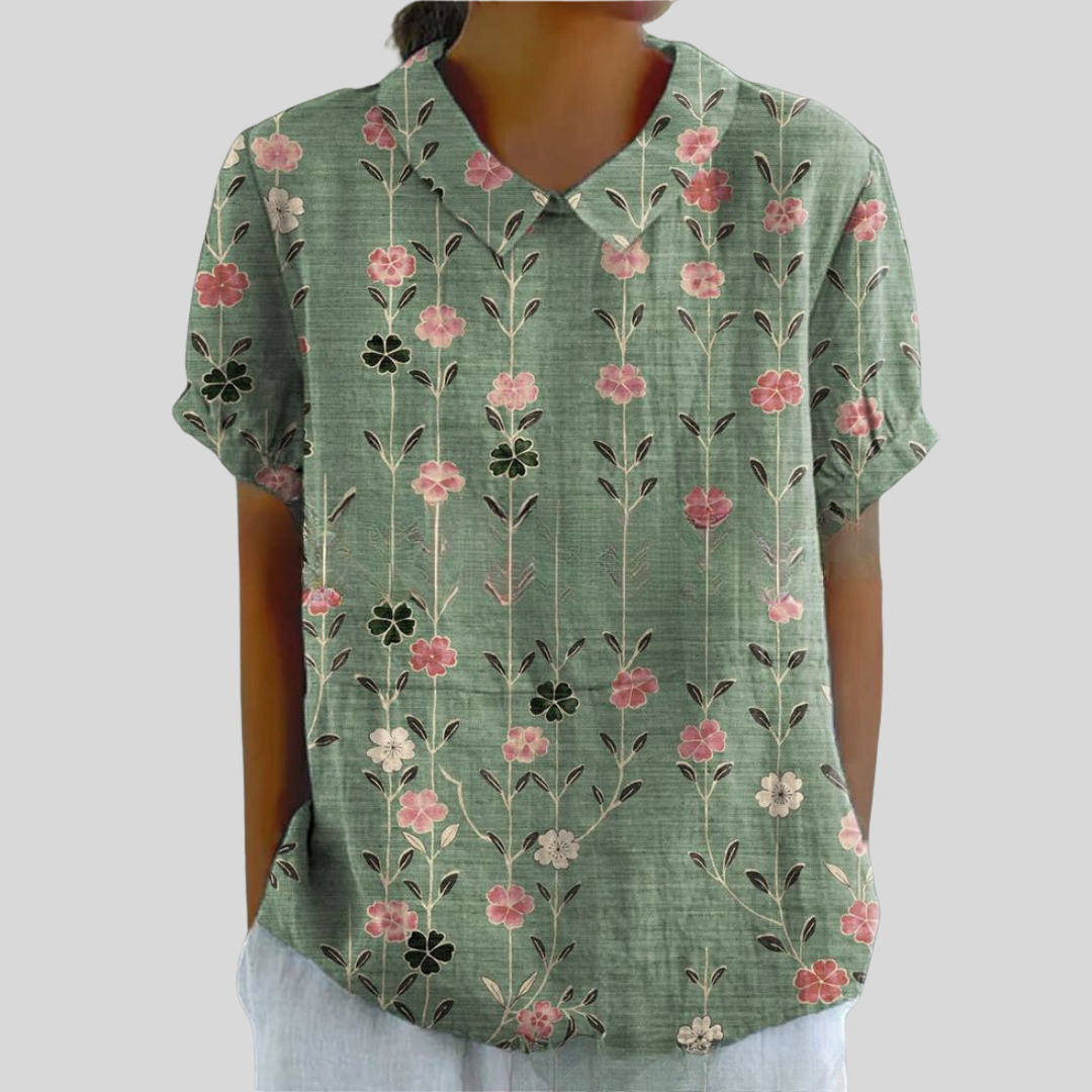 Women's Casual Top with Floral Print and Collar