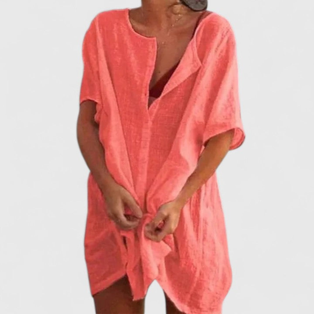 Women's Loose Beach Cover-Up with Buttons Shorts