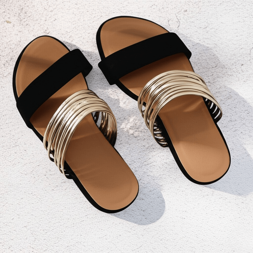 Women's Slip-On Flats with Open Toe and Double Strap