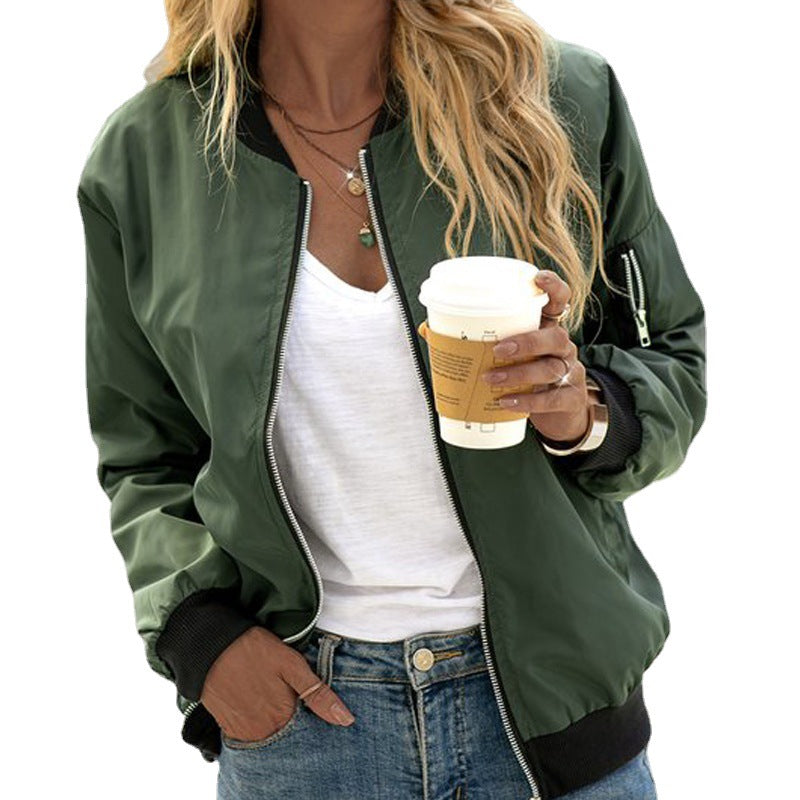 Women's Classic Casual Jacket with Front Zipper