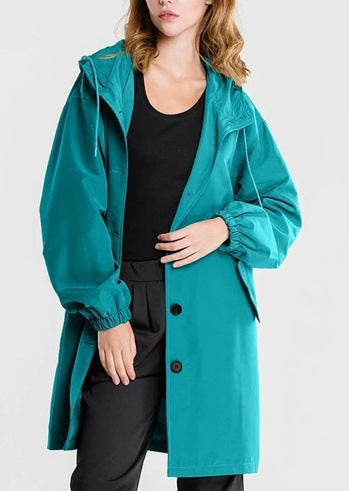 Women's Casual Long Coat with Hood and Buttons