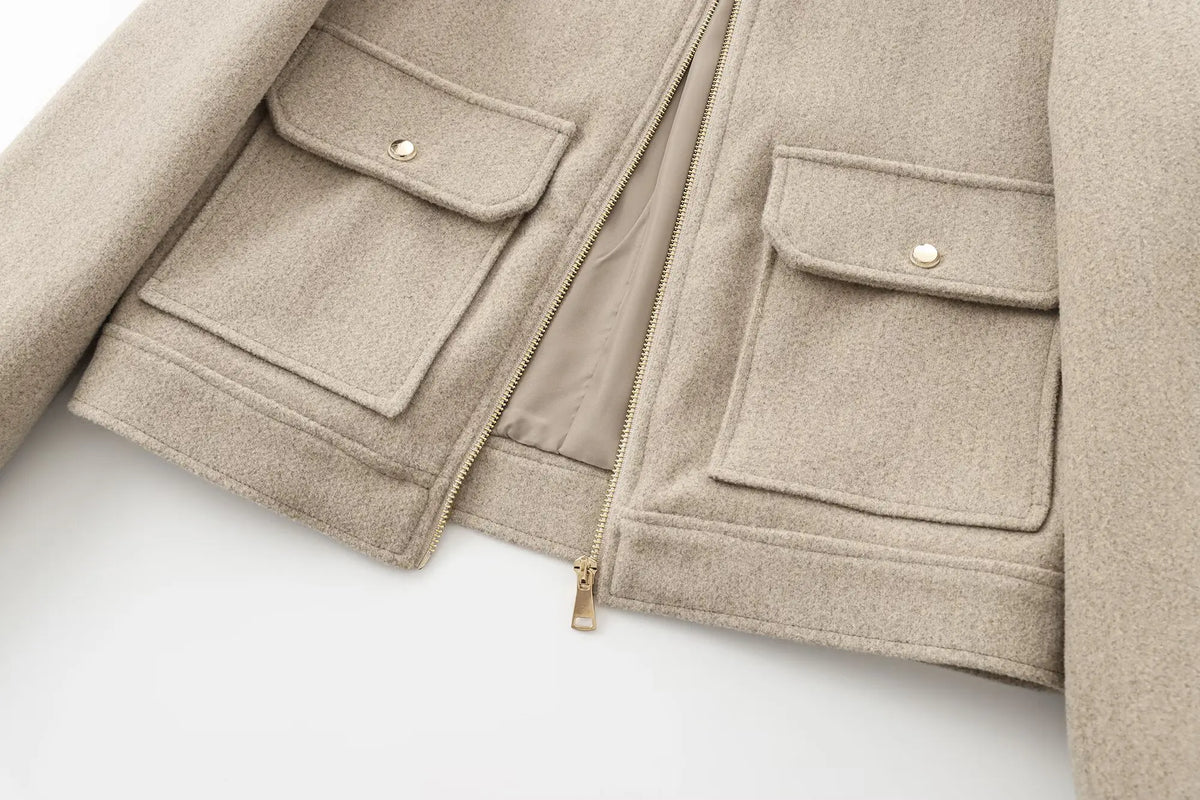 Women's Cropped Bomber Jacket with Zipper