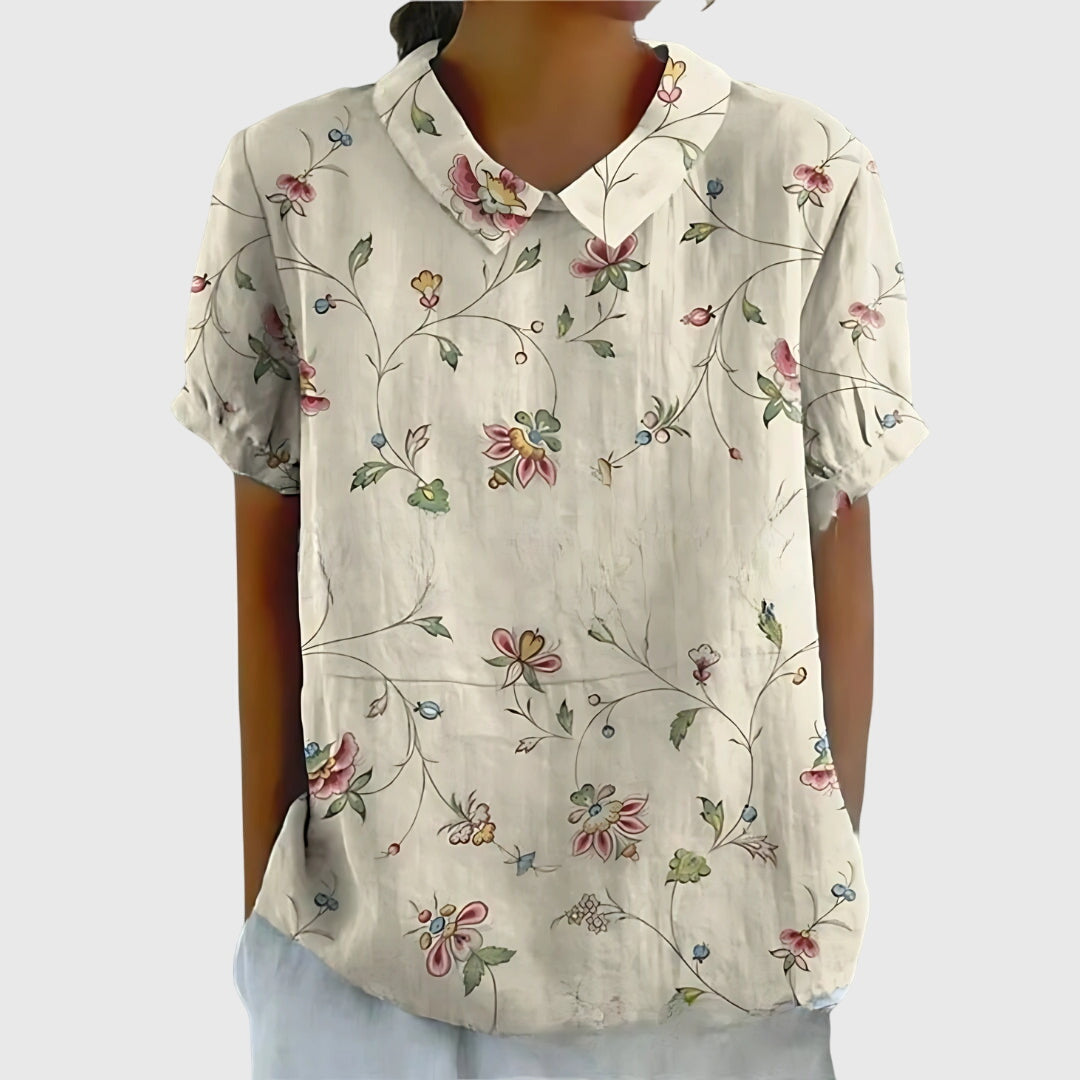 Women's Blouse with Floral Collar and Short Sleeves