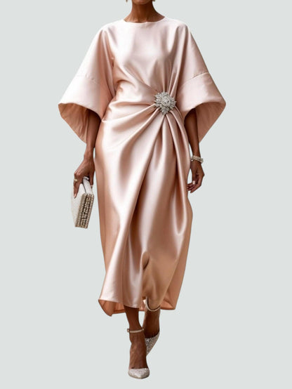 Women's Elegant Maxi Dress with Draped Brooch