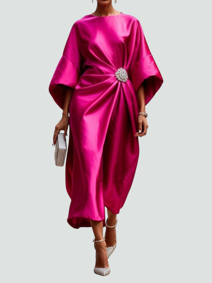Women's Elegant Maxi Dress with Draped Brooch