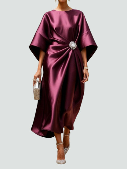 Women's Elegant Maxi Dress with Draped Brooch