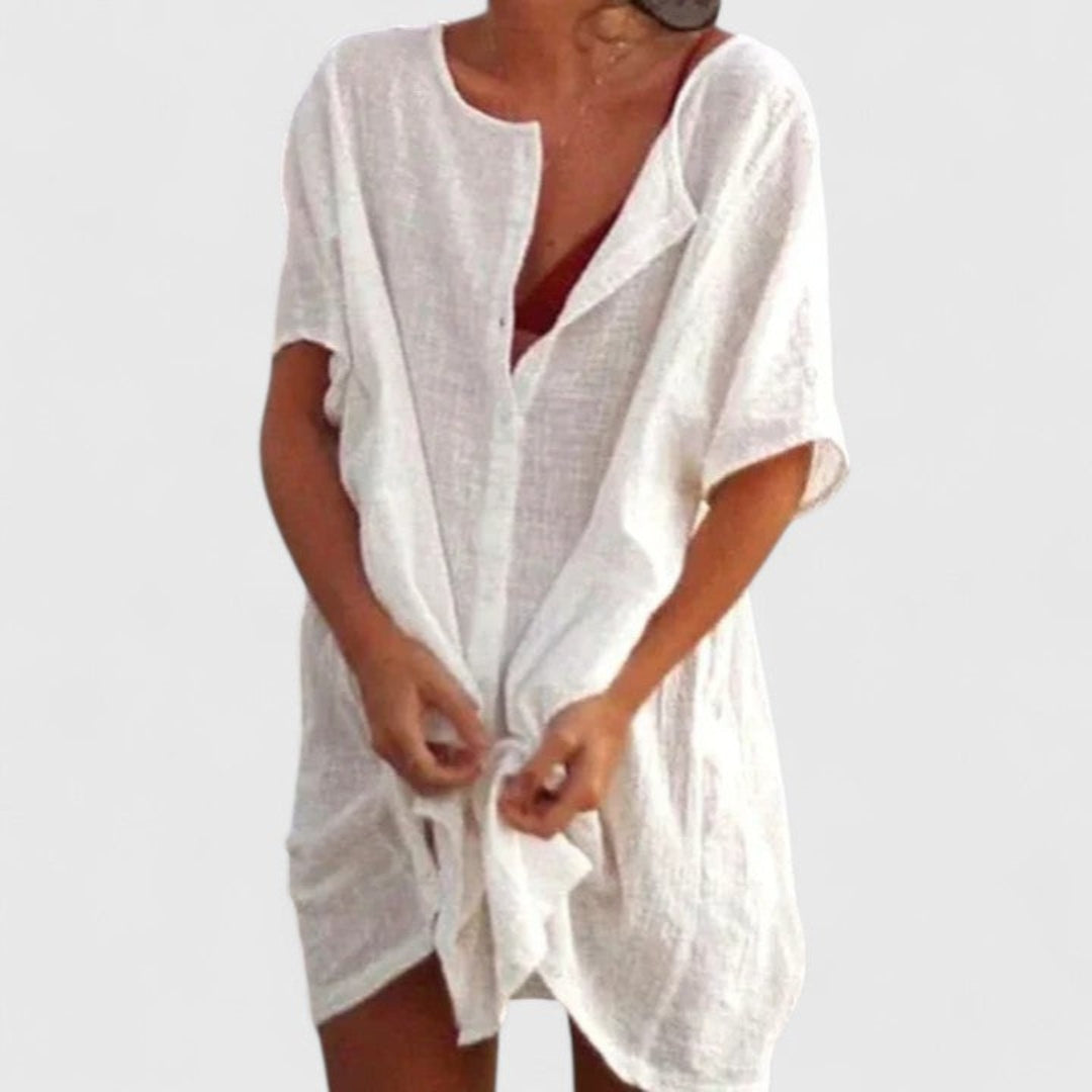 Women's Loose Beach Cover-Up with Buttons Shorts