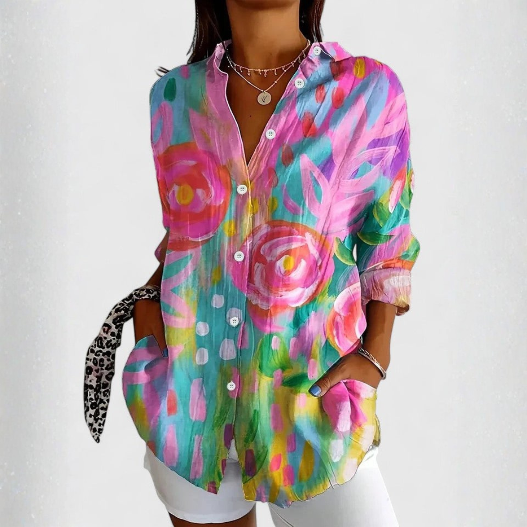 Women's Colourful Floral Button-Up Shirt
