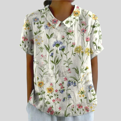 Women's Casual Top with Floral Print and Collar