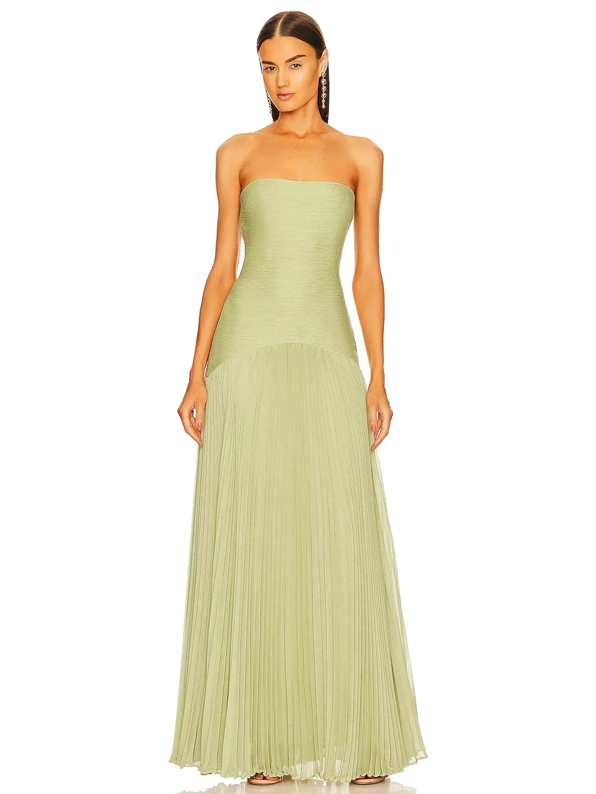 Women's Strapless Pleated Maxi Dress for Wedding Guests