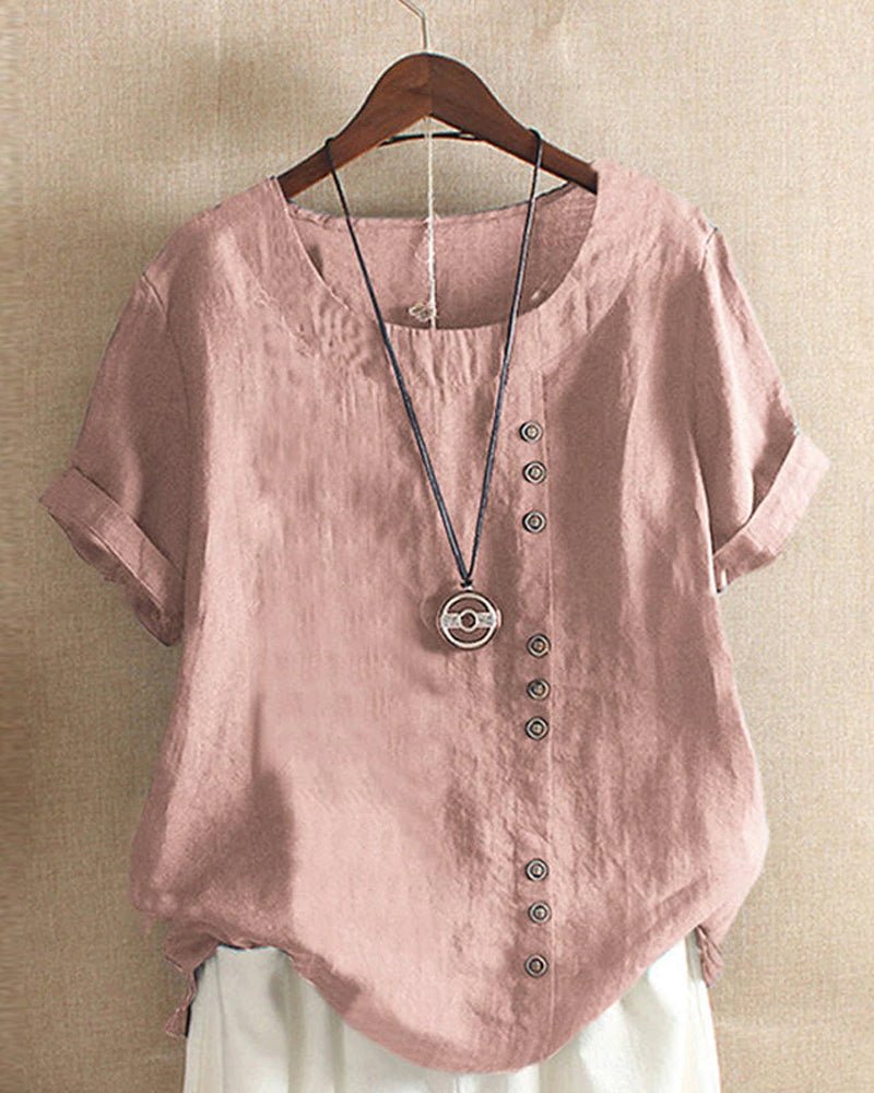 Women's Casual Linen Blouse with Button Details