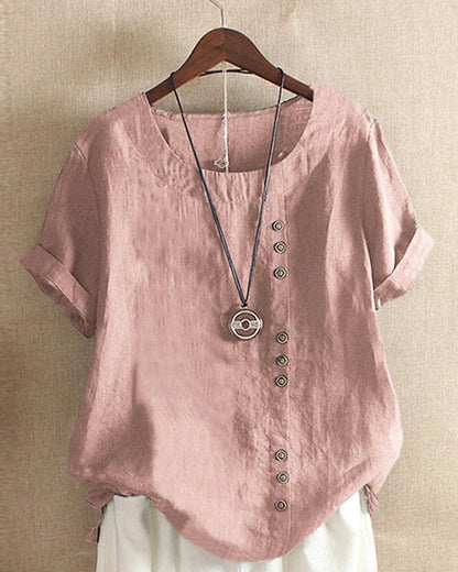 Women's Casual Linen Blouse with Button Details
