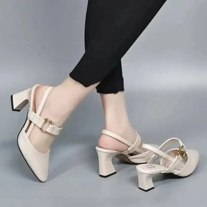 Women's Slingback Mary Jane Heels with Block Heel and Pointed Toe