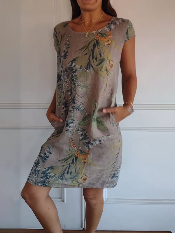 Women's Casual Summer Dress with Leaf Print