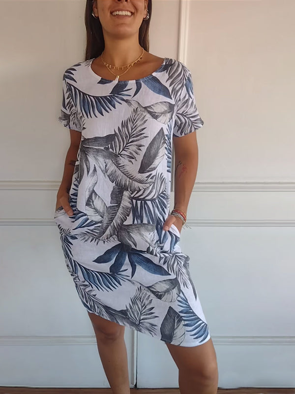 Women's Casual Summer Dress with Leaf Print