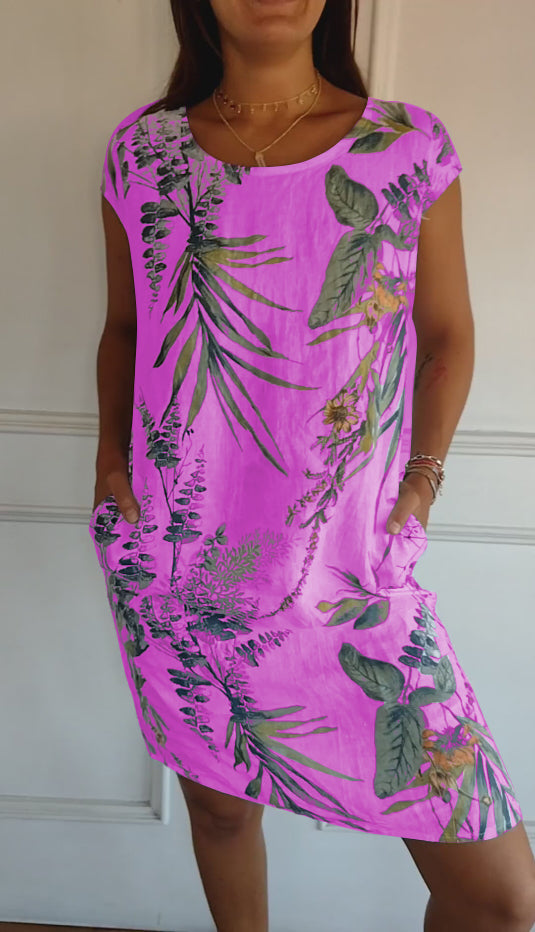 Women's Casual Summer Dress with Leaf Print