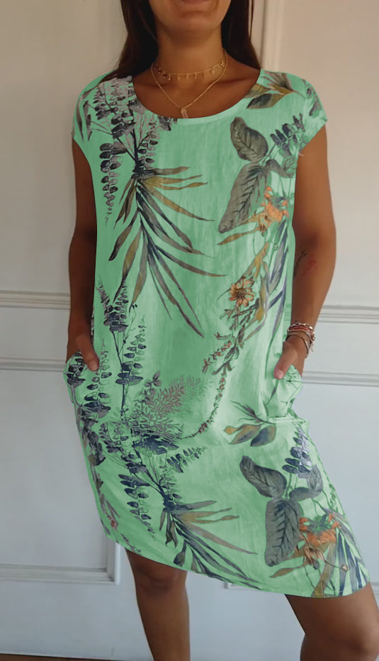 Women's Casual Summer Dress with Leaf Print