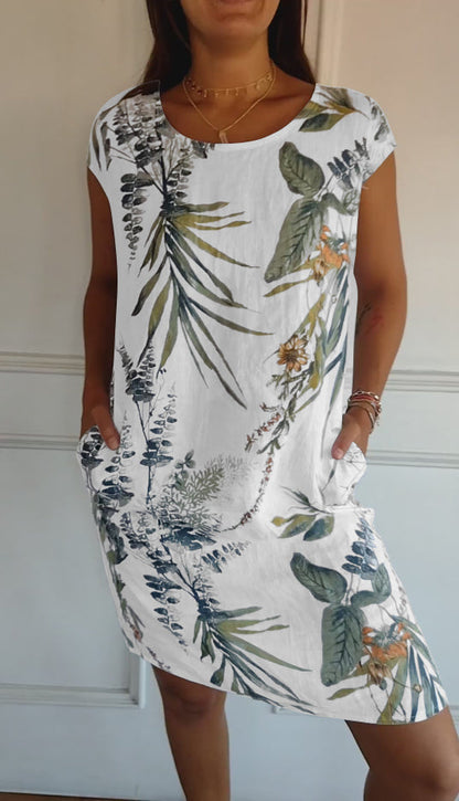 Women's Casual Summer Dress with Leaf Print