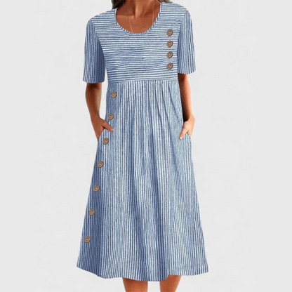Women's Dress with Button Detail and Short Sleeves