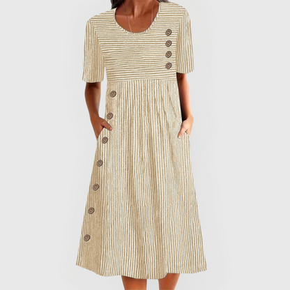 Women's Dress with Button Detail and Short Sleeves