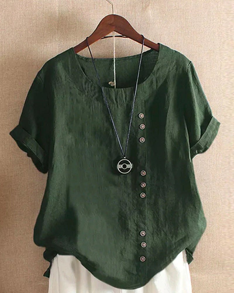 Women's Casual Linen Blouse with Button Details