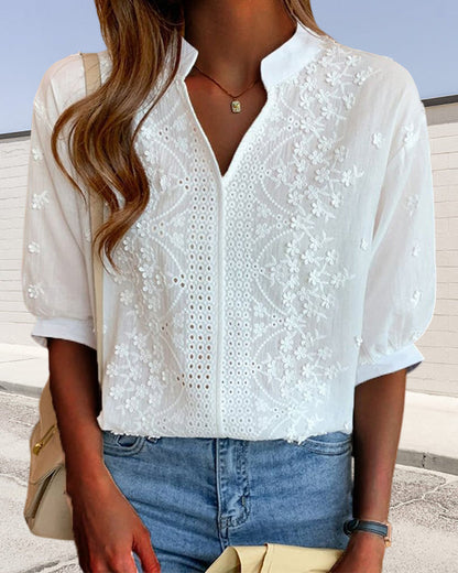 Women's V-Neck Blouse with Embroidery