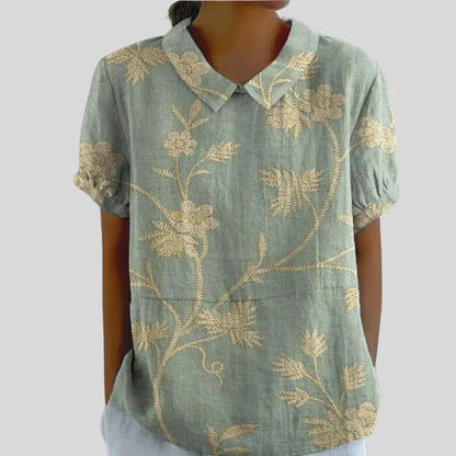 Women's Casual Top with Floral Print and Collar
