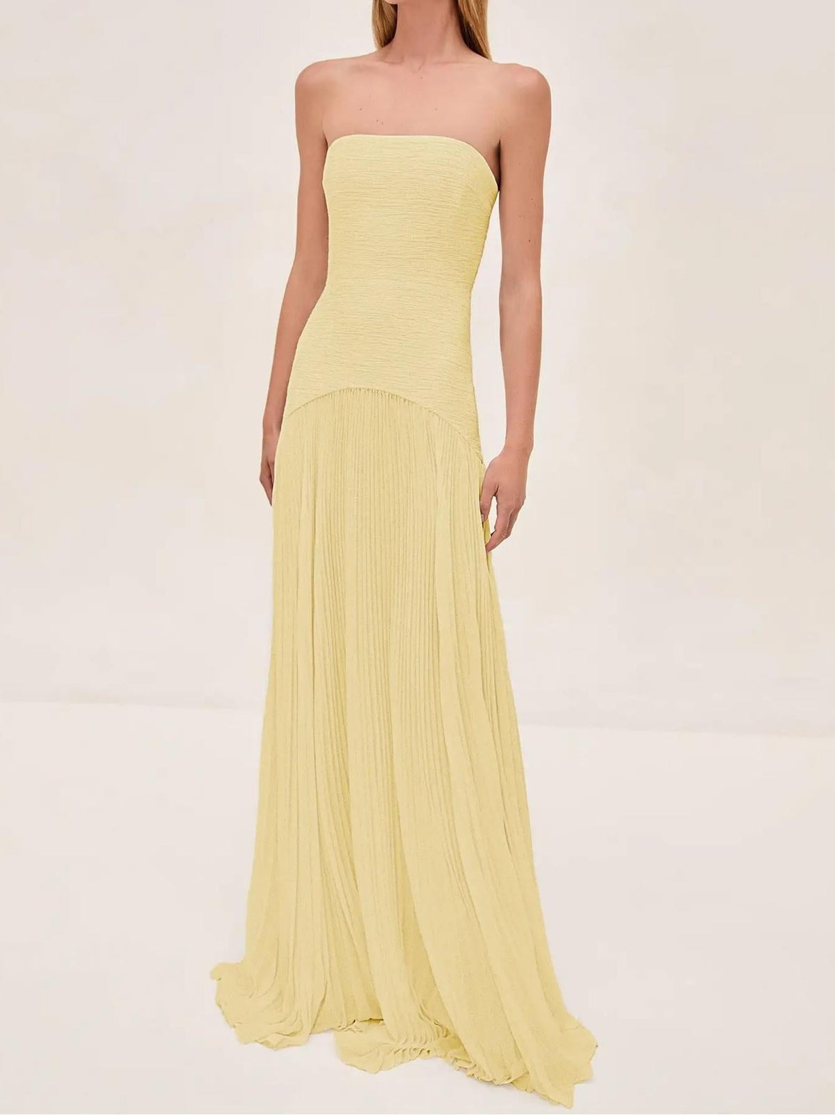Women's Strapless Pleated Maxi Dress for Wedding Guests