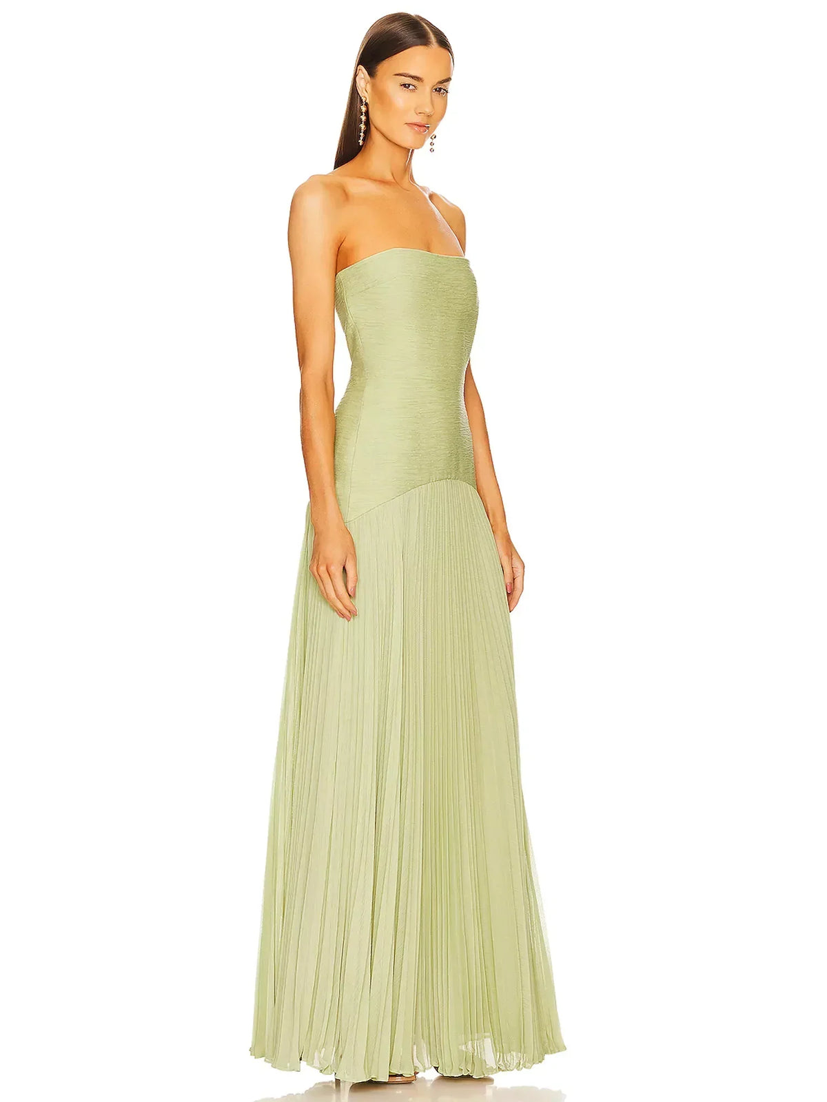Women's Strapless Pleated Maxi Dress for Wedding Guests