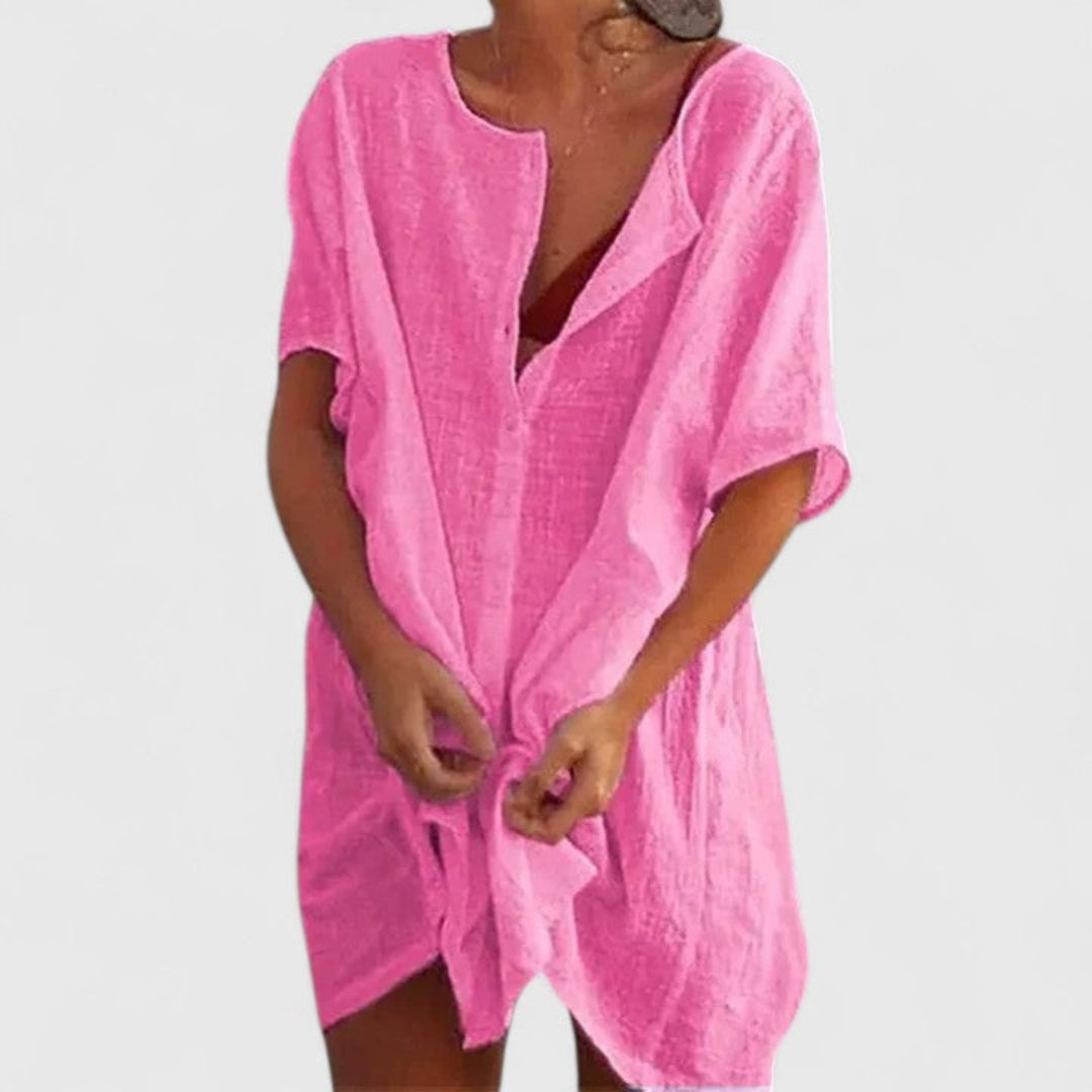 Women's Loose Beach Cover-Up with Buttons Shorts