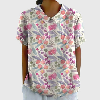 Women's Blouse with Floral Collar and Short Sleeves