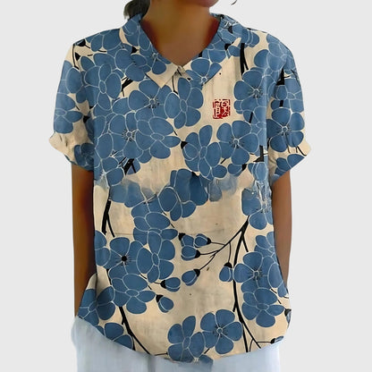 Women's Blouse with Floral Collar and Short Sleeves