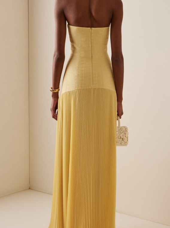 Women's Strapless Pleated Maxi Dress for Wedding Guests
