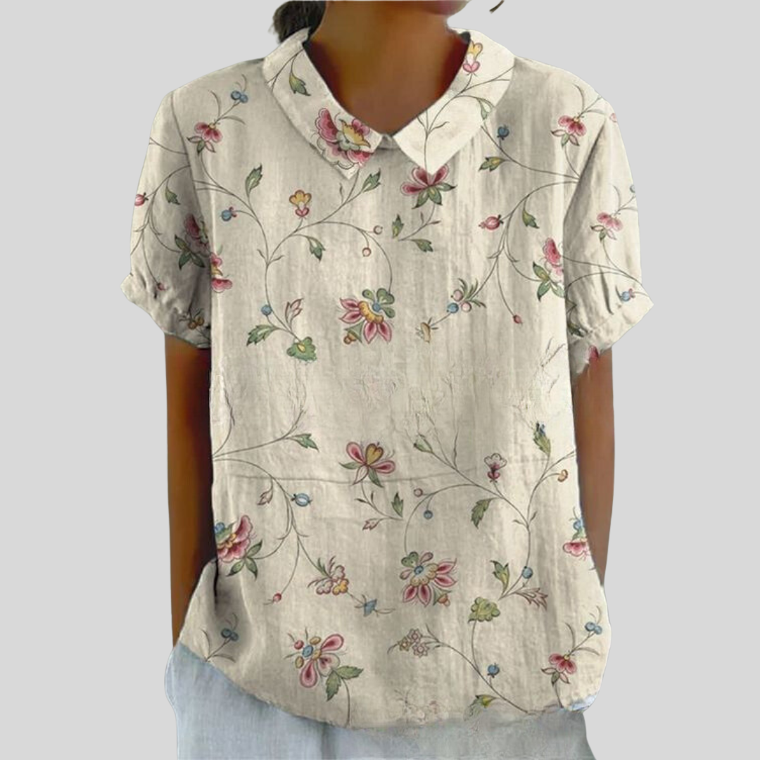Women's Casual Top with Floral Print and Collar