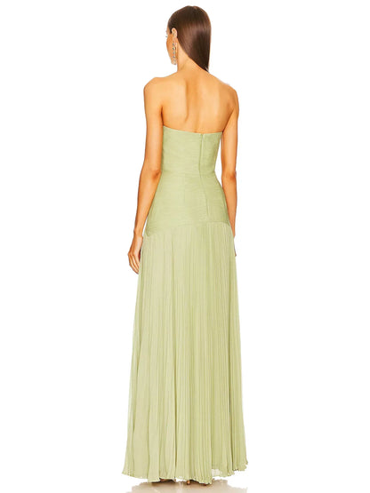 Women's Strapless Pleated Maxi Dress for Wedding Guests