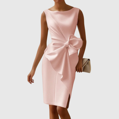 Ladies Elegant Midi Dress with Bow Detail