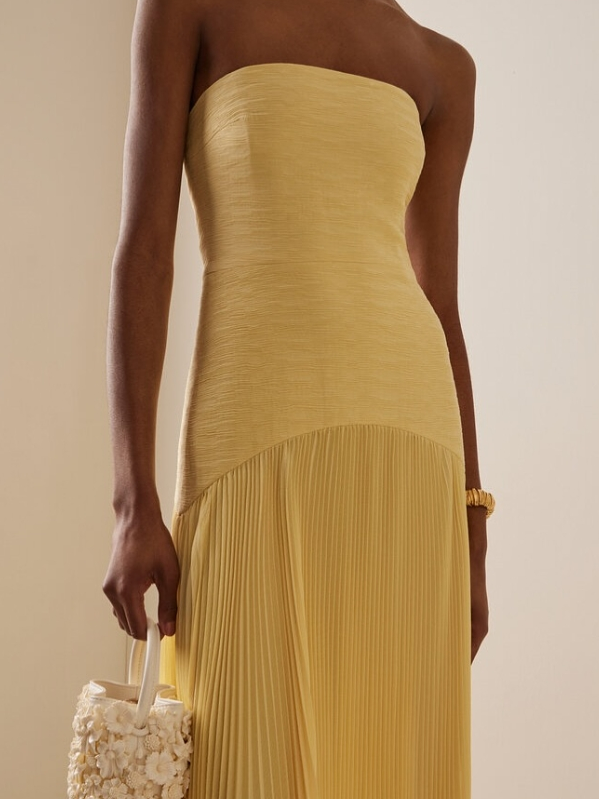 Women's Strapless Pleated Maxi Dress for Wedding Guests