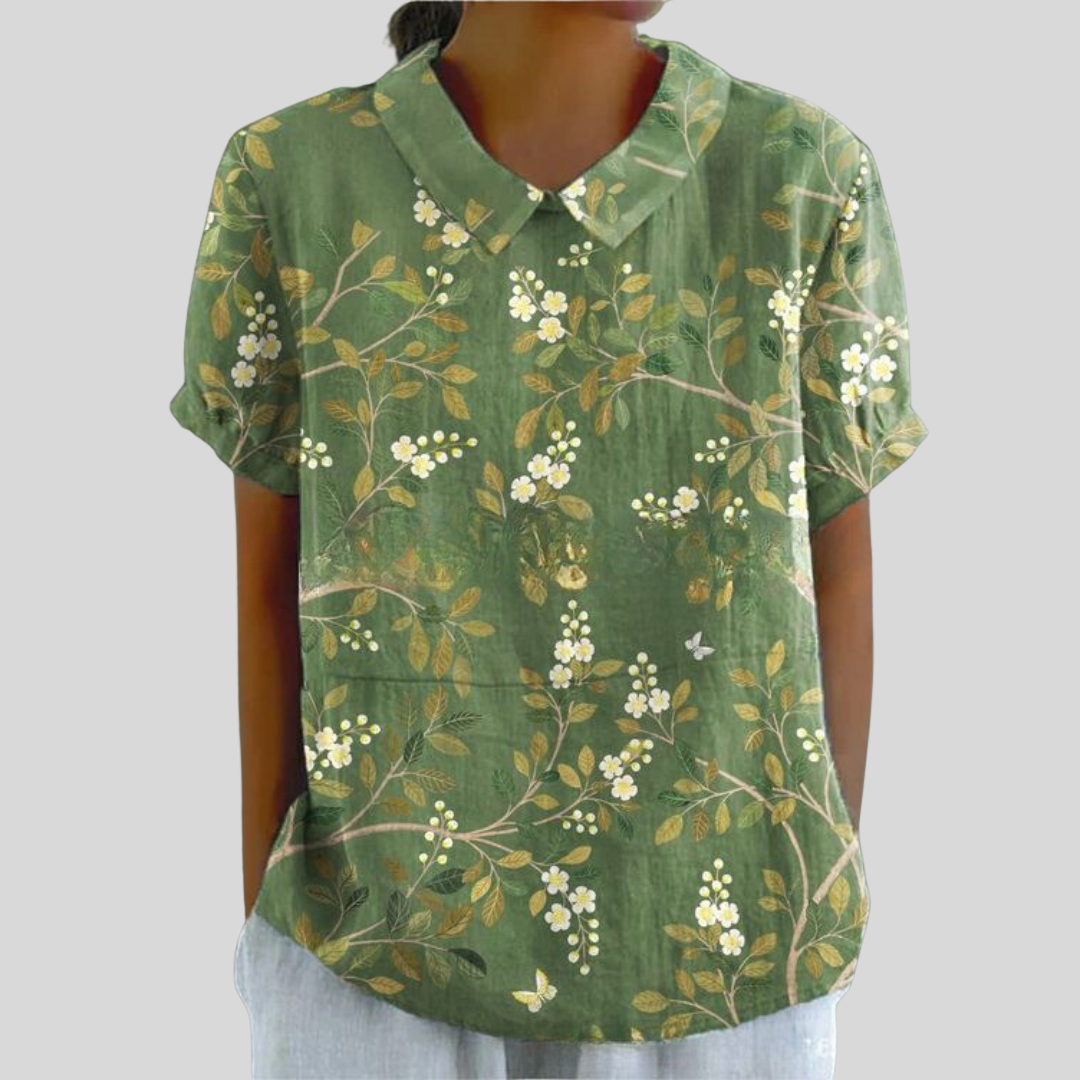 Women's Casual Top with Floral Print and Collar
