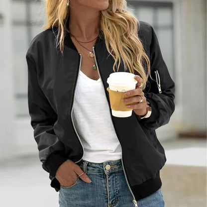 Women's Classic Casual Jacket with Front Zipper
