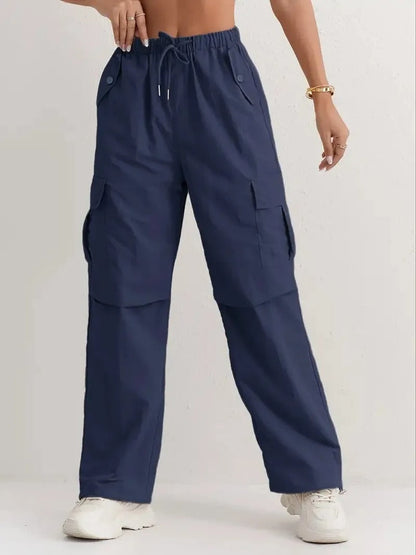 Women's Casual Cargo Pants with Pockets and Drawstring