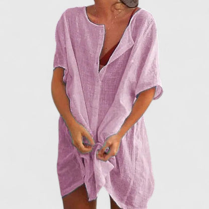 Women's Loose Beach Cover-Up with Buttons Shorts