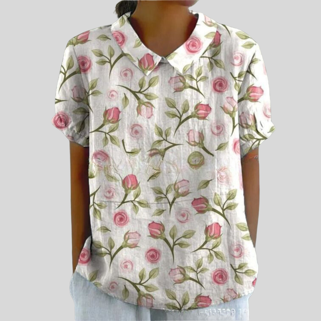 Women's Casual Top with Floral Print and Collar