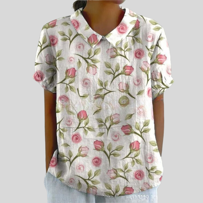Women's Casual Top with Floral Print and Collar