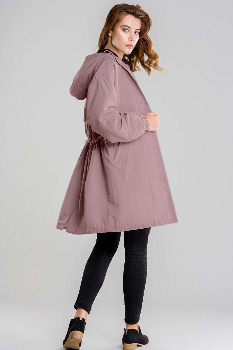 Women's Casual Long Coat with Hood and Buttons