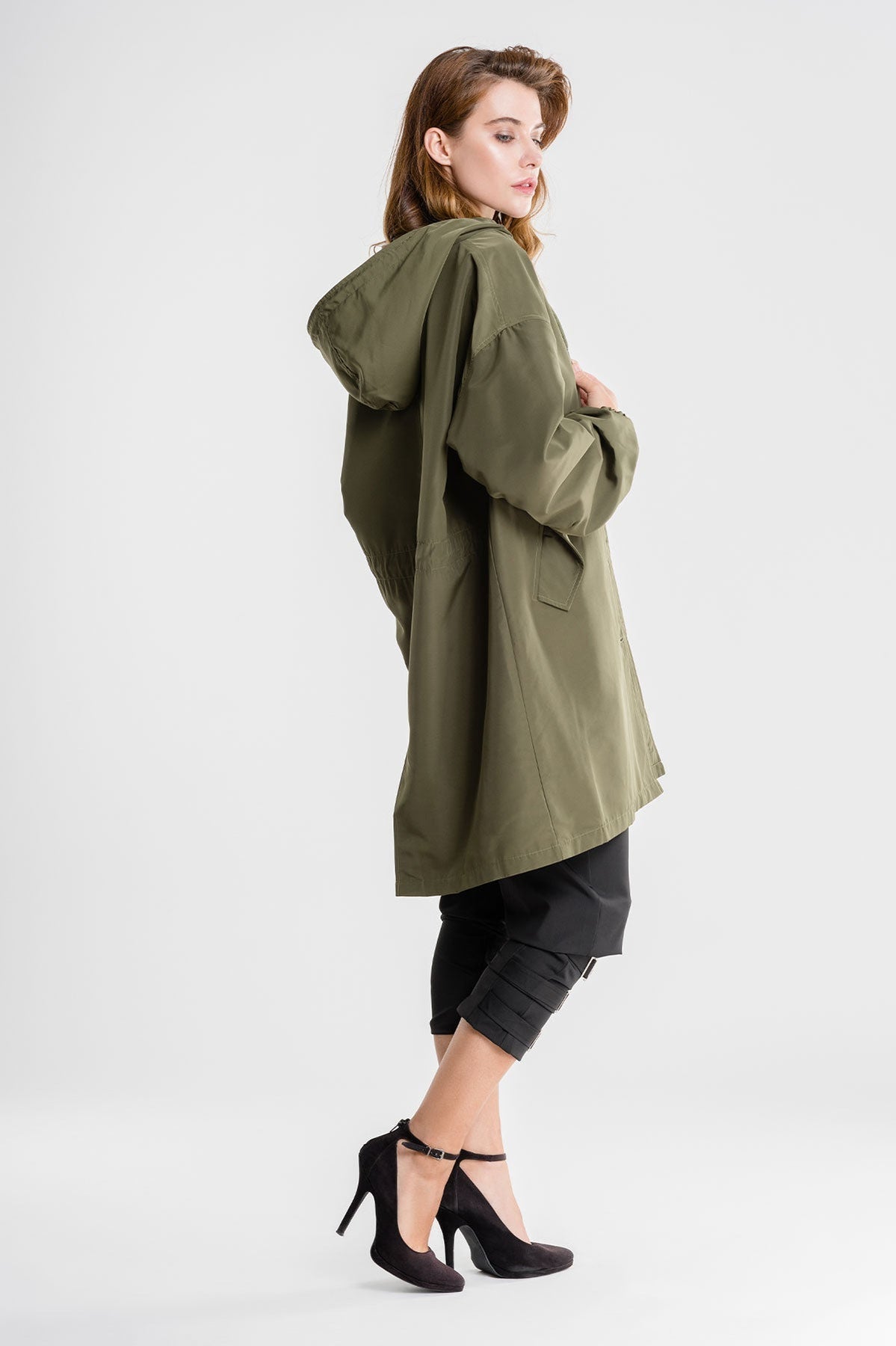 Women's Casual Long Coat with Hood and Buttons
