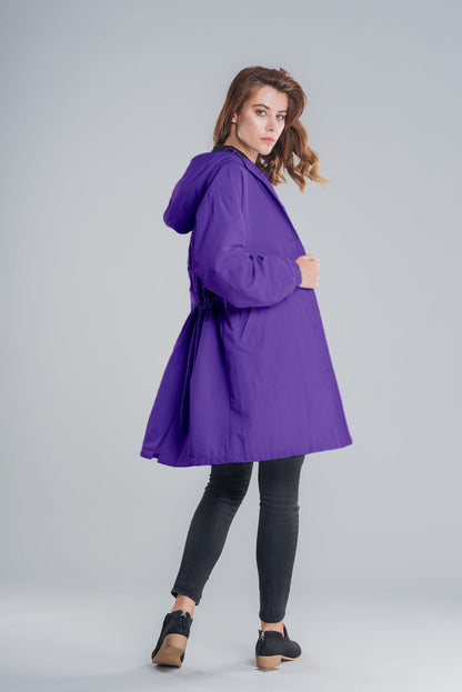 Women's Casual Long Coat with Hood and Buttons