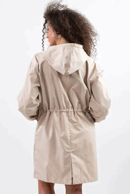 Women's Casual Long Coat with Hood and Buttons