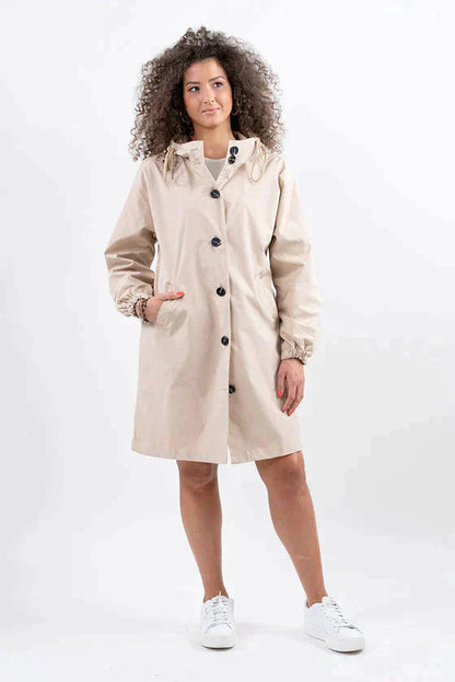 Women's Casual Long Coat with Hood and Buttons