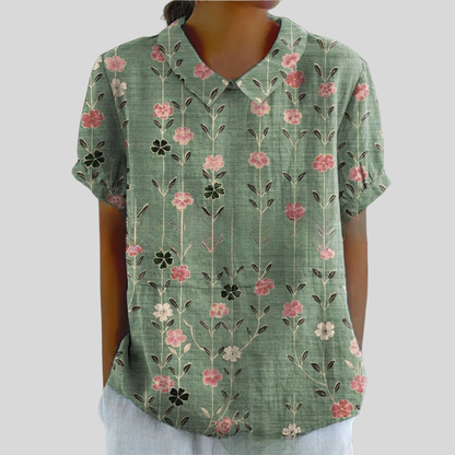 Women's Casual Top with Floral Print and Collar