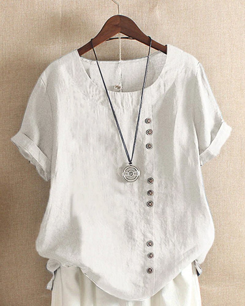 Women's Casual Linen Blouse with Button Details